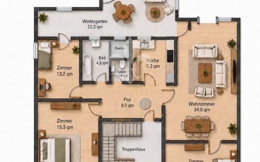 Großzügige 4-Zimmer-Erdgeschosswohnung mit Wintergarten, Garten und Stellplatz